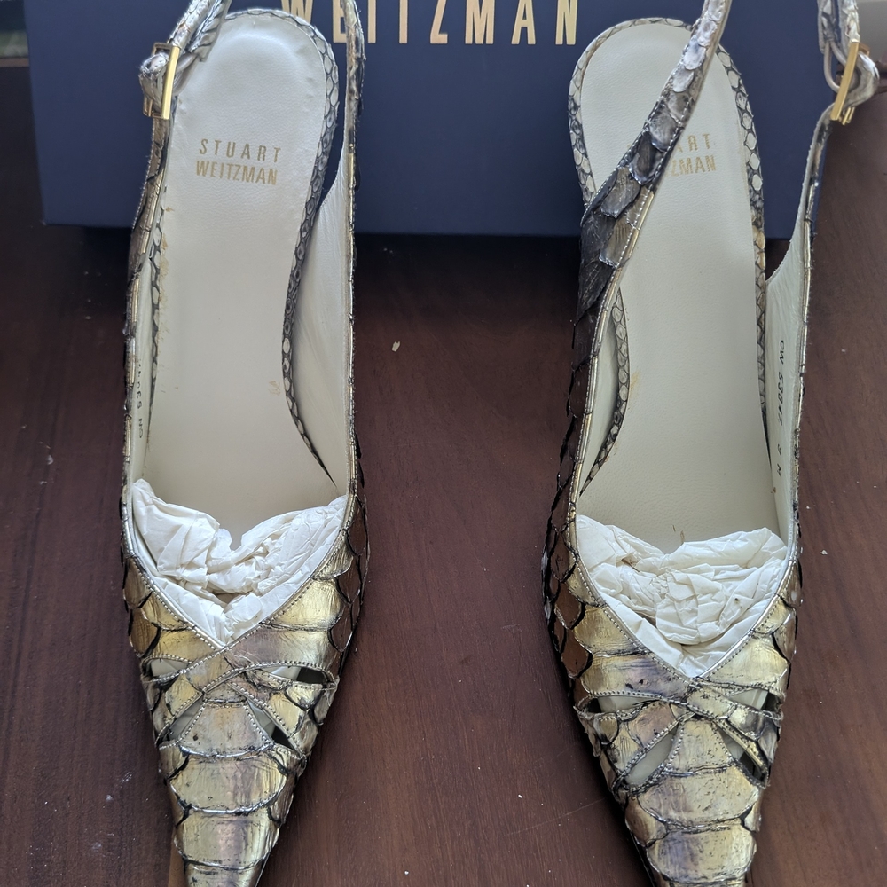 Stuart Weitzman Gold Slingback Heels